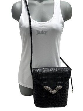 Pre-Owned Brighton Black Woven / Moc-Croc Crossbody - EUC